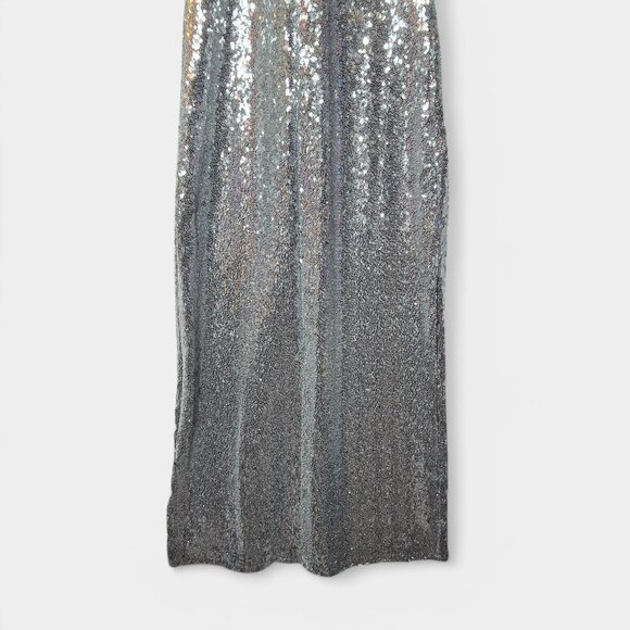 Mango Halterneck Sequin Midi Dress Silver Keyhole Cocktail Event Prom NWT - Picture 6 of 16